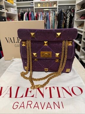 Rare Stunning Valentino Rockstud Shoulder Bag Purple Shoulder Bags, like New